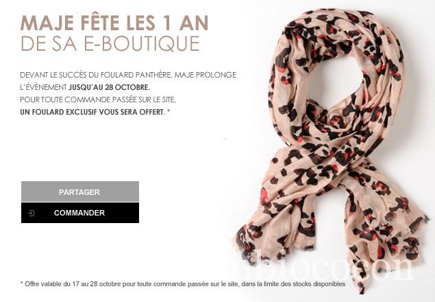 Maje offre un foulard panthère pour tout achat sur son e-boutique qui fête ses 1 an maje1