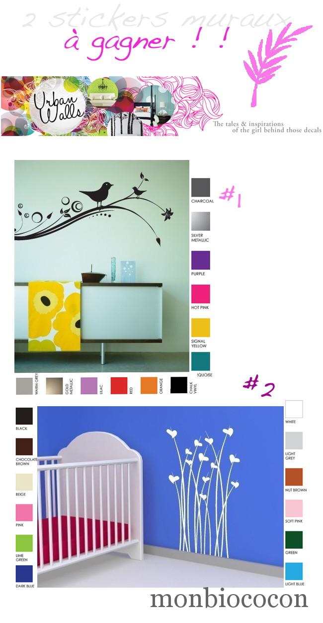 A GAGNER sur le blog : 2 stickers muraux personalisables ! Coeurs fleuris et oiseaux…