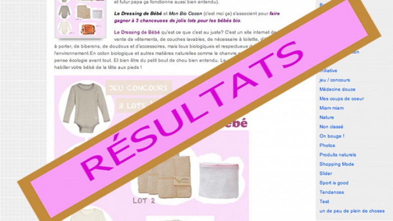 Résultats Du Jeu Concours Le Dressing de Bébé, Qui A Gagné et qui a remporté quoi ?